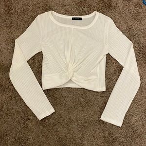 Long sleeve white shirt. Knotted front.  Size S, shein.